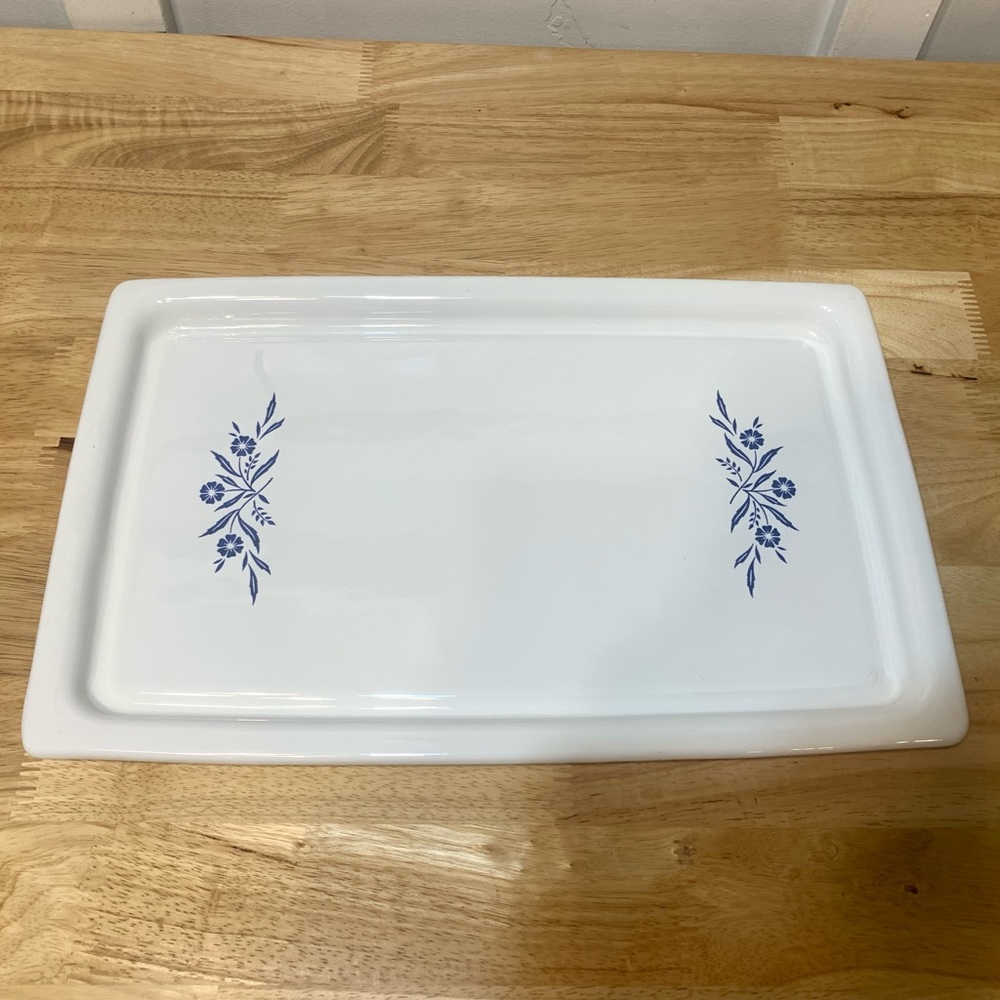 Corning Ware 16" Platter Tray Bake Broil P35B Blue Corn Flower Vintage USA Made